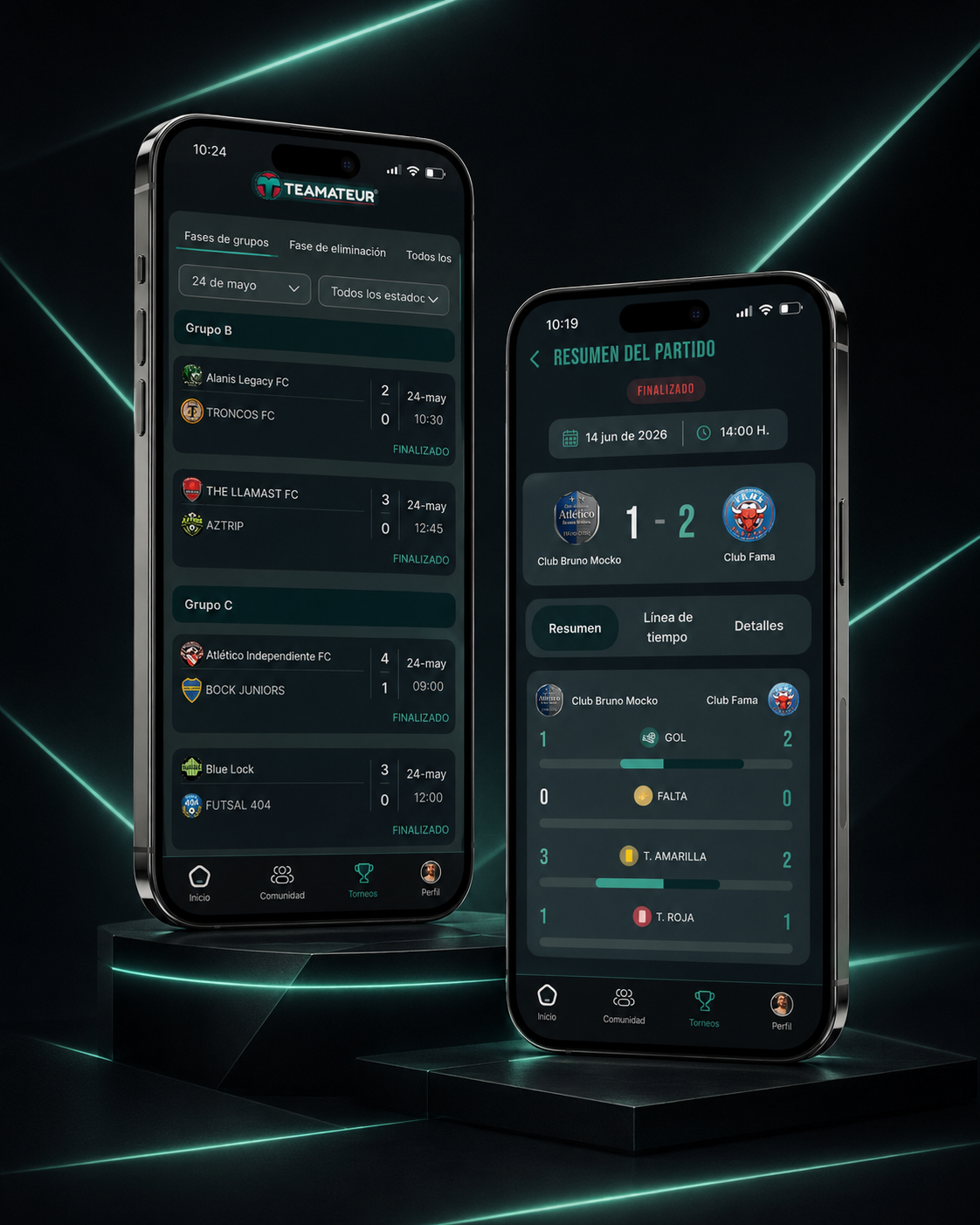 App Teamateur - experiencia del jugador